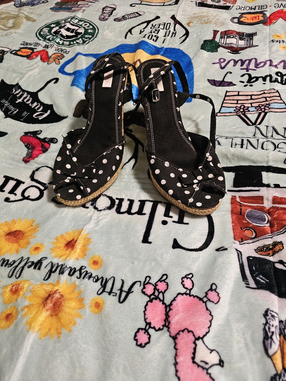 Xhilaration Black and White Polka Dot Espadrille Wedge Sandals